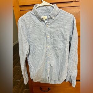 Club Monaco Women’s Skim Fit Button-Up Shirt Long Sleeve. Lt Blue White Dots PS